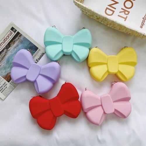 2021 Lovely Little Girls Silicone Cute Crossbody Purse Lovely Bow Shape Messenger Bag Lightweight Handbag