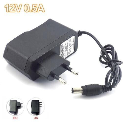 AC to 100-240V DC Camera Power Adapter Supply Charger Charging adapter 12V 0.5A 500mA for LED Strip Light 5.5mmx2.1mm US/EU/AU