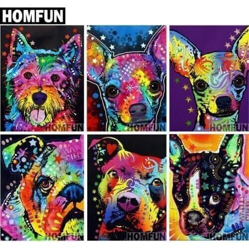 HOMFUN Full Square/Round Drill 5D DIY Diamond Painting "Colorful dog" 3D Embroidery Cross Stitch 5D Home Decor Gift A01020