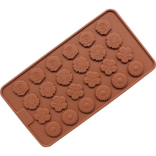 Aomily 24 Holes Flowers Shaped Silicone Chocolate Flakes Cookies Candy Fondant Chocolate Kitchen Mould Silicone Cake DIY Mold