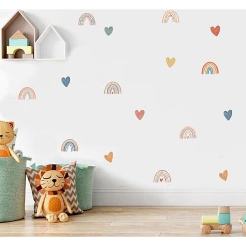 Boho Colorful Rainbow Heart Cute Stickers Removable Nursery Wall Decals Art Posters Gifts For Kids Room Girls Bedroom Home Decor