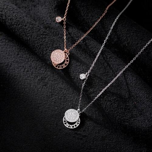 Solid 925 Sterling Silver Necklace for Women Teen Girls CZ Zircon Round Circles Pendant Necklaces Roman Numbers Fashion Jewelry