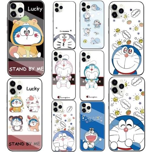 Cute Doraemon Glass Back Cover Case For Honor 9A 9C 9S 9X Pro 10i 20 Pro 20i 8C 8X 8A 7A 7C 7S View 10 20 30 Cell Phone Case