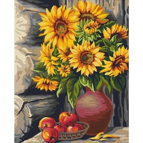 GATYZTORY 60x75cm Oil Paint By Numbers Sunflower Painting By Numbers On Canvas Modern Home Wall Decor Crafts