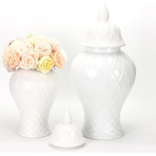 J134 New design ceramic white temple jar sets porcelain ginger jar with lid set of two home decor