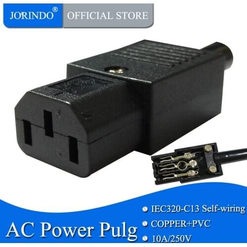 JORINDO IEC 320 C13 Female Plug Adapter 3pin Socket Power Cord Rewirable Connector