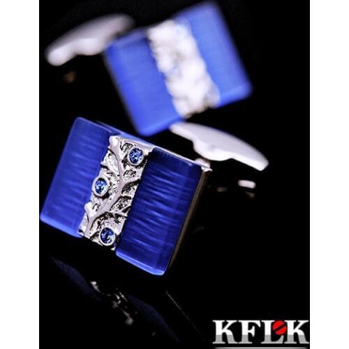 KFLK Luxury 2020 New shirt cufflinks for mens Brand cuff buttons Blue cuff links High Quality Crystal abotoaduras Jewelry