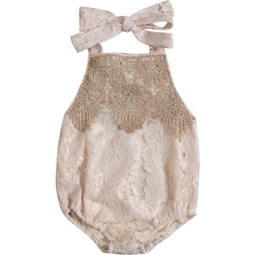 Newborn Infant Baby Girl Cotton Halter Backless Lace Floral Crochet Bodysuit Kids Summer Jumpsuit Playsuit Sunsuit Child Clothes