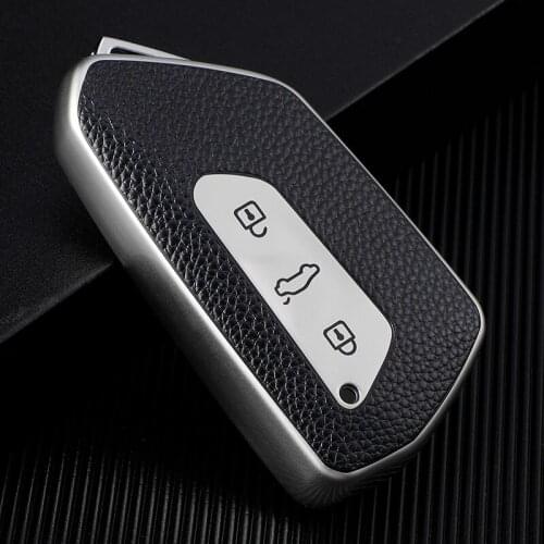 Leather Pattern Car Key Case Remote Control Protector Cover Skin 3 Button Smart Holder For VW Volkswagen Golf 8 Mk8 2020 Skoda