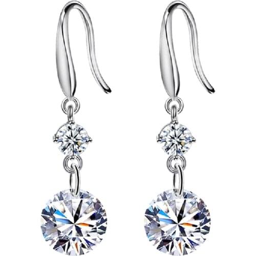 Round Earrings 925 Silver Jewelry with Zircon Gemstone Drop Earrings for Women Wedding Engagement Party Accessories Wholesale