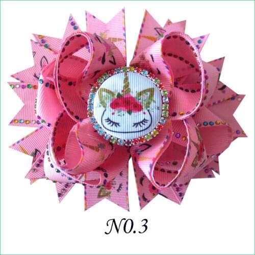 A pair of BLESSING Girl 4.5" Unicorn Hair Bow Clip Colorful Rhinestone L.O.L Surprise Doll