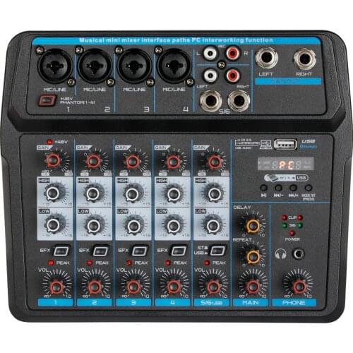 LEEDOAR 6-channel Professional Portable A6 Mixer Sound card Mixing Console Computer Live Input 48v Power Model Number PK TEYUN