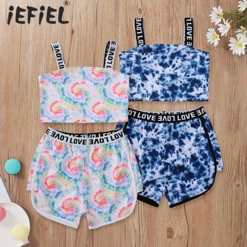 Summer Kids Girls Casual Sport Outfits Workout Running Gym Yoga Sports Crop Top Vest Letters Sport Shorts Set Tracksuit Clothes