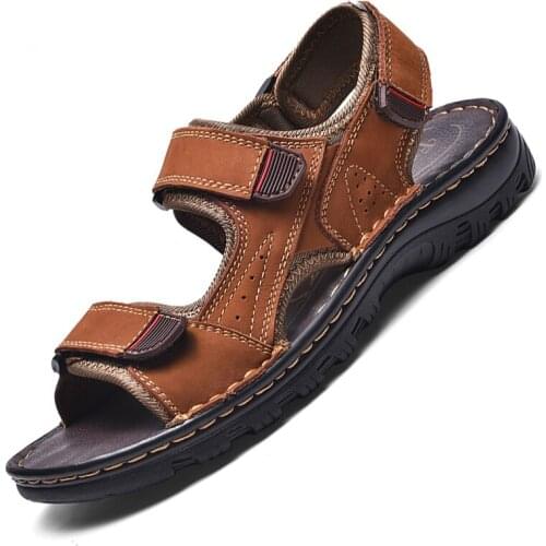 Hot Sale Summer Mens Sandals Outdoor Genuine Leather Breathable Mens Sandals Handmade Men Beach Sandals Soft Mens Sandals