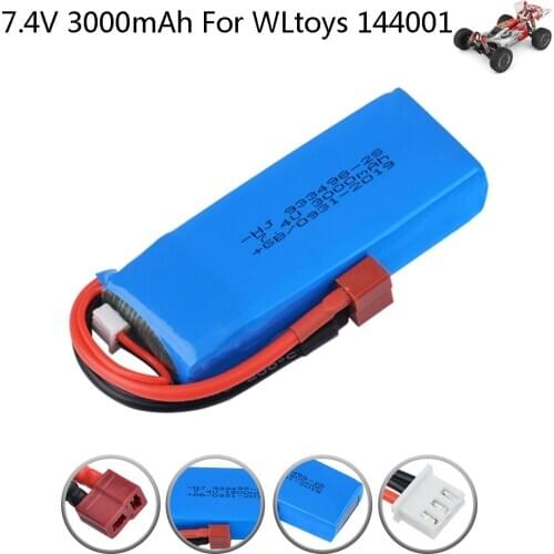 7.4V 3000mAh 2S 20C Lipo Battery T Plug for Wltoys 144001 RC toys car spare parts 7.4V RC toy Battery wholesale