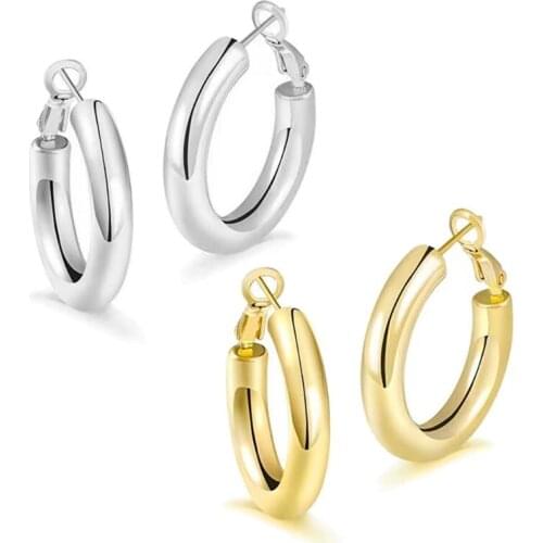 Metal Geometric Circle Earrings Gold Hoops Large Chunky Circle Earring T21F