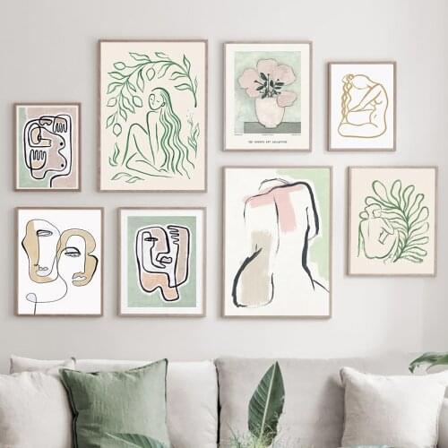 Minimalist Line Lady Face Flower Wall Art Canvas Painting Nordic Posters And Prints Abstract Wall Pictures For Living Room Decor