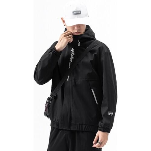 Hot Sale Autumn Letter Printed Stylish Casual Mens Hooded Jacket Fashion Up-Zipper Front Windbreaker Coats Big Size Windproof