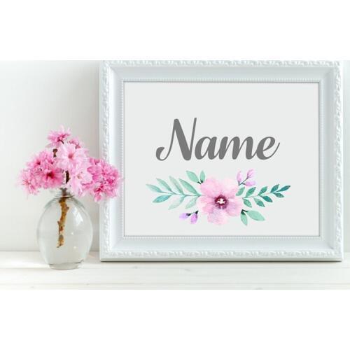 Custom Girls Name With Flower Canvas Art Painting and Poster, Personalized Baby Girls Name Gift Print Nursery Wall Art Decor