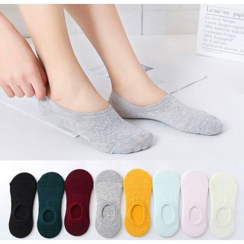 5 Pairs Of Ladies Silicone Non-slip Breathable Invisible Pure Cotton Solid Color Ankle Boots Socks Women Soft Slippers Socks