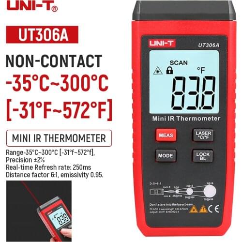 UNI-T UT306A Non-contact Laser Thermometer Handheld -35 to 300℃ Mini Electronic Digital Display Infrared Temperature Meter CA