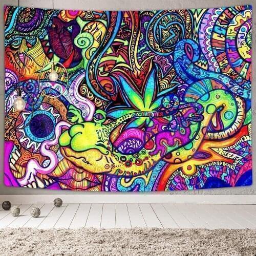 Psychedelic Abstract Unusual Figure Tapestries Wall Art, Color and Form Details Hippie Home Décor