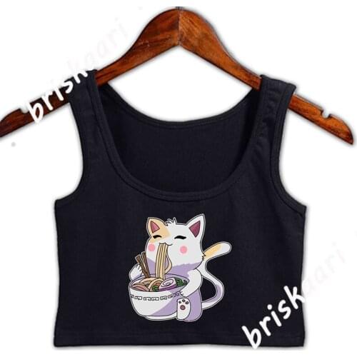 Ramen Cat Tshirt Kawaii Anime Japanese Crop Top Women Top Comical Plus Size 4xl Personalized Fitness Original Vintage Vest