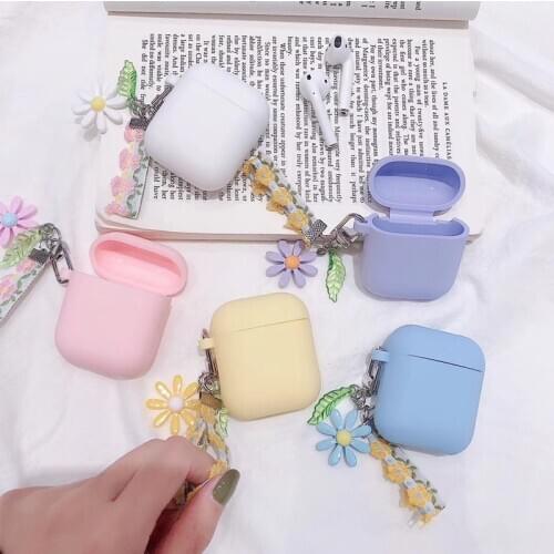 Luxury Cute Korean Flower Decoration Case for Apple Airpods Case ornament Accessories Bluetooth Earphone Silicone Cover Key Ring