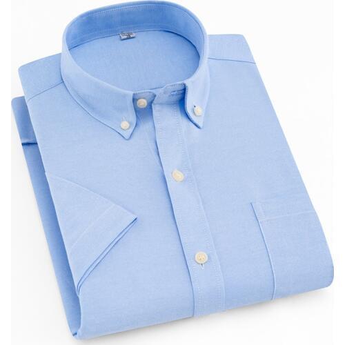 Short Sleeve Shirt Men 2018 Summer New Office Basic Style Mens Oxford Shirt Plus Size Solid White Blue Cotton Male Shirt Tops