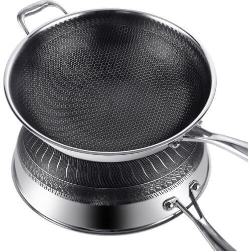 Cooking wok cookware Non-stick frying pan 304 double-sided stainless steel frying pan fried vegetable cooker without lampblack