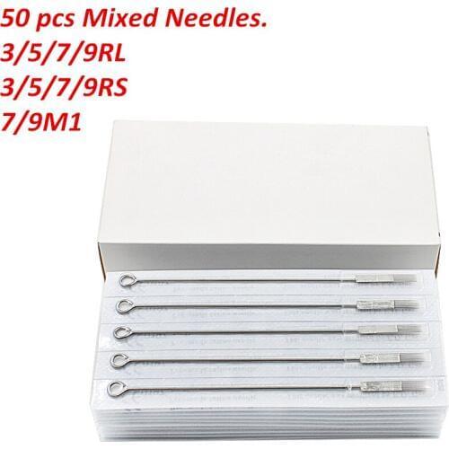 50 pcs Mixed Lot RL/RS/M1 Mixed Lot Sterile Standard Tattoo Needles for Tattoo Machine Needle Tips Supplies