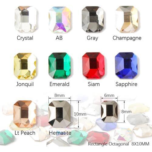 New sale Nail Rhinestone 8X10mm Big Re-octagonal Flatback Crystal Stones For DIY Nail art Decorations