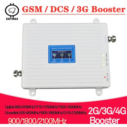 ZQTMAX 2g 3g 4g repeater Tri Band cellular signal booster 900 1800 2100 GSM WCDMA UMTS LTE DCS 1800 telephone cellular amplifier