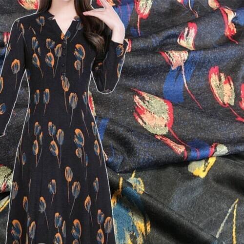 Knitted Mink Plant Flowers European and American Style Jacquard Fabric for Dresses Shirts Wool Cloth by Meter Home Textile