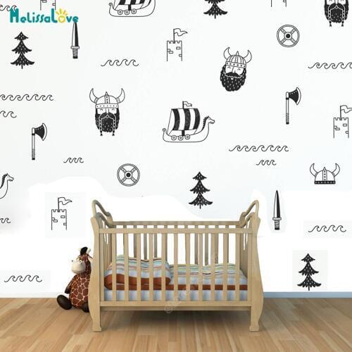Viking Wall Stickers Home Decor Bedroom Vinyl Cute Nursery Wall Decals Scandinavian Decoration DIY Kids Room Art Wallpaper JW300