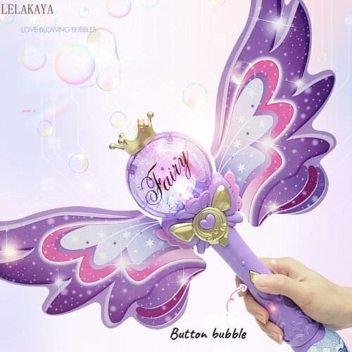 Magic Wand Kids Outdoor Fun & Sports Automatic Bubble Gun Cartoon Crown Butterfly Bubble Toys Glowing Bubble Stick with Music
