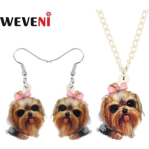 WEVENI Acrylic Bow-knot Yorkshire Dog Jewelry Sets Necklace Earrings Decoration Jewelry For Women Girls Teens Kid Gift Accessory