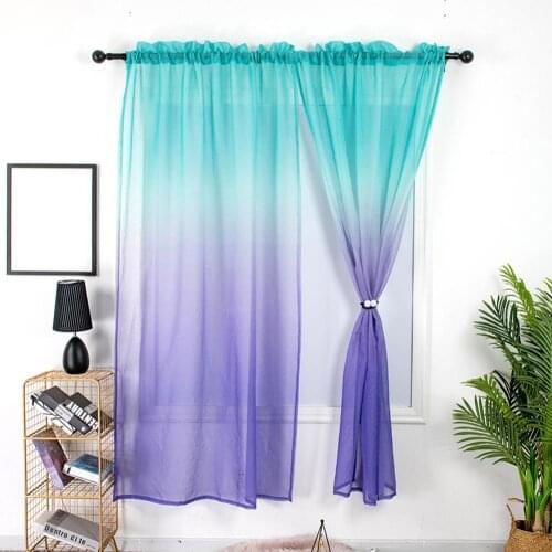 2Pcs Gradient Color Polyester Sheer Curtain Window Bedroom Drape Home Decor
