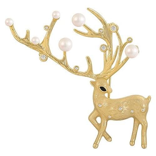 Creative pearl rhinestone deer brooch brooch temperament fashion simple pin dress accessories women