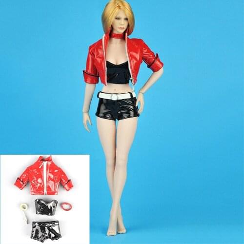 1/6 Female red Short Leather jacket Hot Pants Suit set For 12" Women PH Doll Action Figure Dolls Accessories