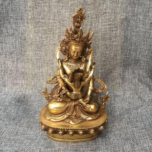 18CM Tibetan Indian Buddhism Mandkesvara Yab-Yum tantra buddha Yamantaka Guhyasamaja brass statue Bless family home talisman