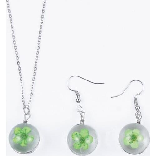 2pcs/Lot Women Jewelry Cute Resin Dried Flowers Earring and Necklace Red Blue Yellow Earring Necklace for Brithdays Gifts