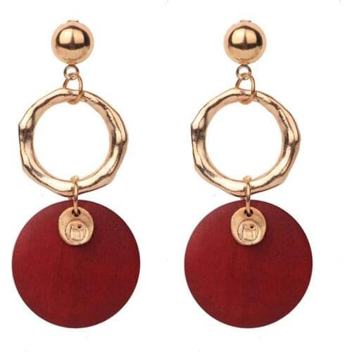 2020 Wholesale Hot-selling Jewelry Fashion Wild Hot Sale Earrings Round Wood Pendant Earrings Creative Ear Ring Female