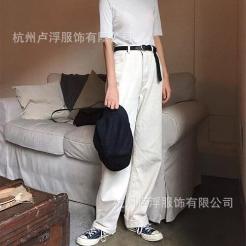 2021 New Summer Elegant Female Wide Leg Jeans Loose Solid Color Fashion Women Pants Casual High Quality Ladies Bottoms T129