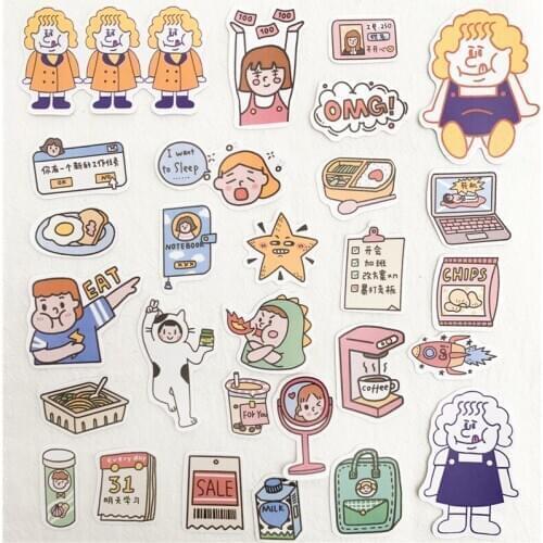 28 Sheets Ins Curly Hair Girl Small Labels Sticker Kawaii Notebook DIY Mobile Phone Shell Decorative Stickers School Stationery