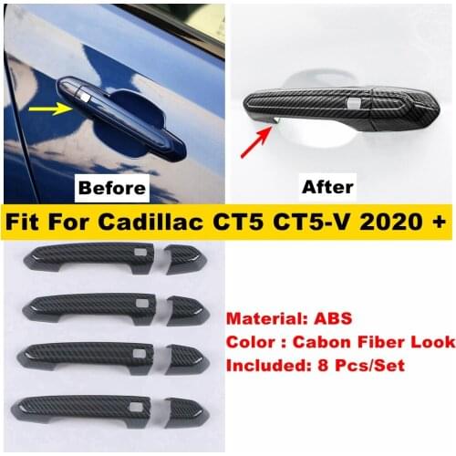 ABS Carbon Fiber Look Outside Car Door Pull Doorknob Handle Decoration Cap Cover Trim Fit For Cadillac CT5 CT5-V 2020 2021