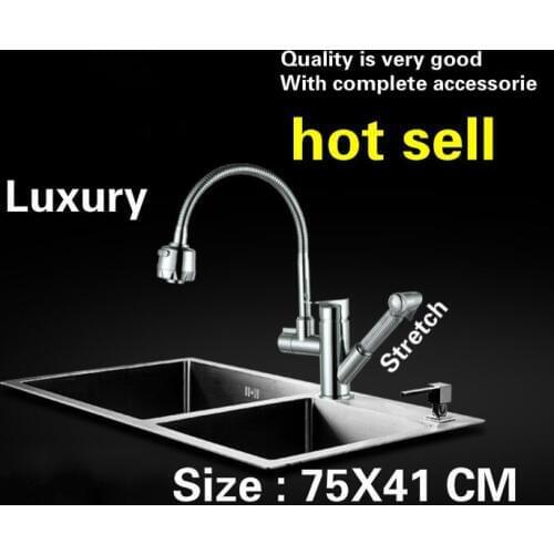 Free shipping Household vogue durable luxury kitchen manual sink double groove 304 food grade stainless steel hot sell 75x41 CM