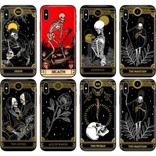 Black tpu case for iphone 5 5s se 6 6s 7 8 plus x 10 silicon cover for iphone XR XS 11 pro MAX case Death Tarot cards SKULL
