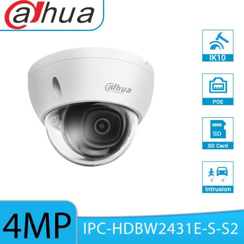 Dahua IPC-HDBW2431E-S-S2 4MP Lite IR Fixed-focal Dome Network Camera POE IR 30M Sd Card Slot 256GB IP67 IK10 Starlight H.265