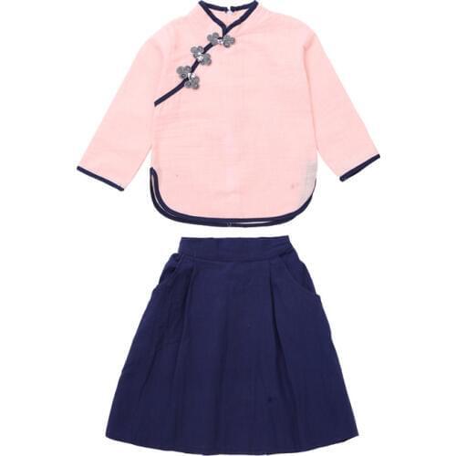DFXD Children Clothing Sets 2018 Spring Summer Retro Tang Suit New Teens Girl 2pcs Outfits Top+Skirt Kids Girl School Sets 3-12Y